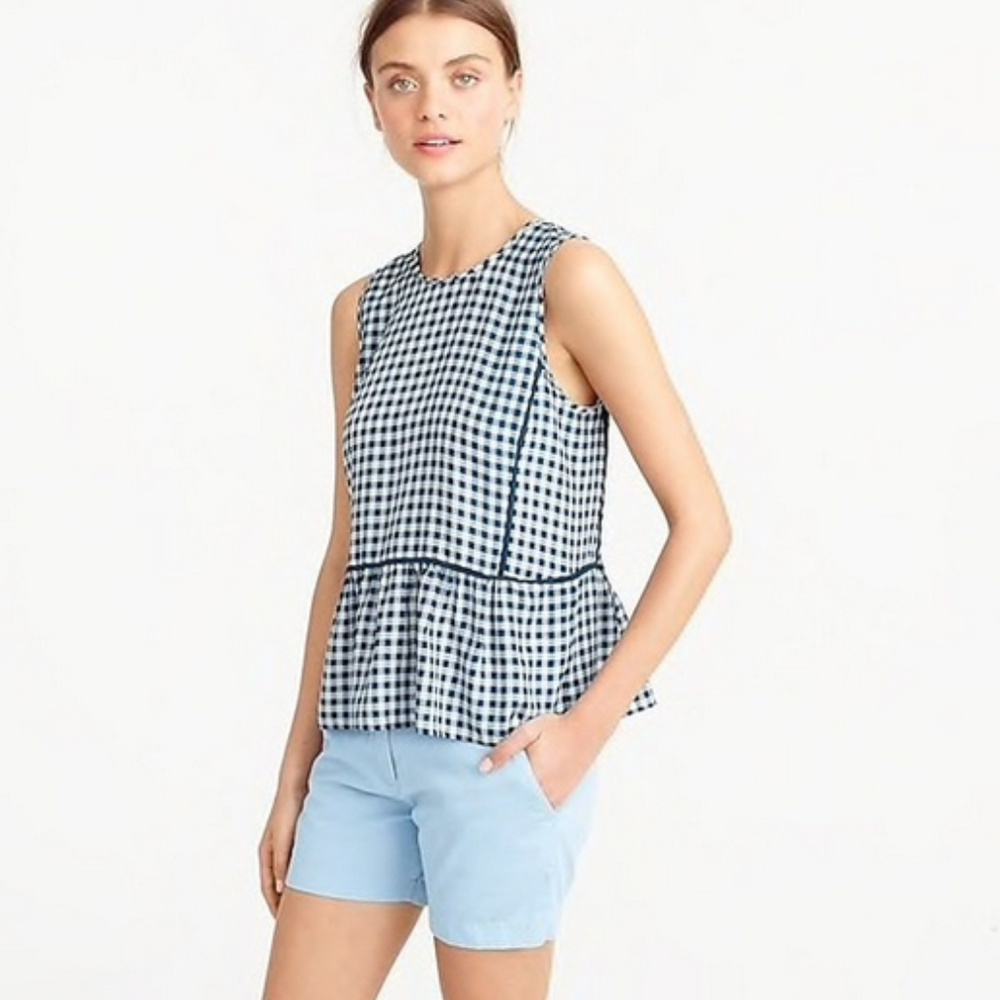 J Crew Hem Silk Top in Gingham - Picture 1 of 4